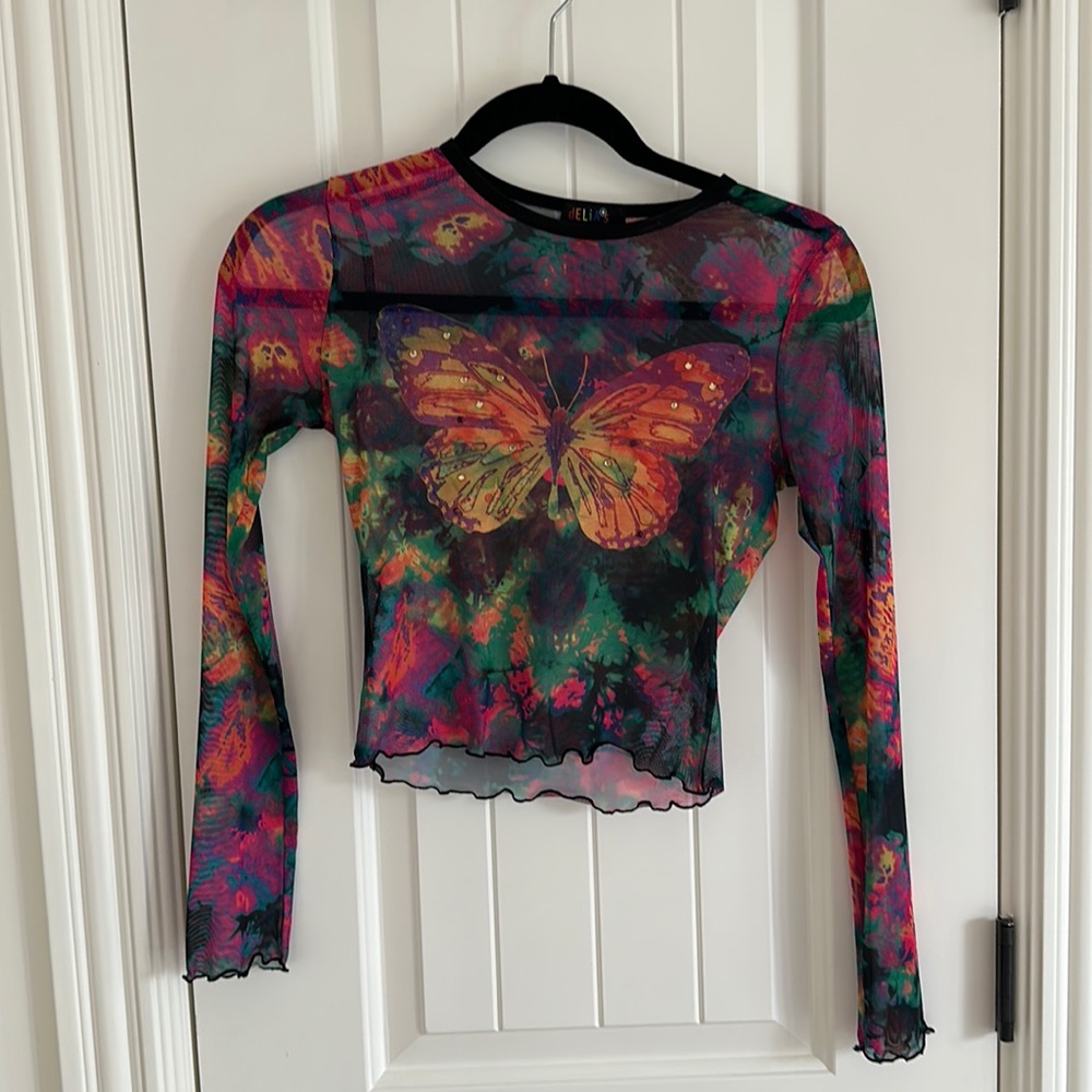 Mesh long sleeve Tie Dye Top by Dolls Kill
